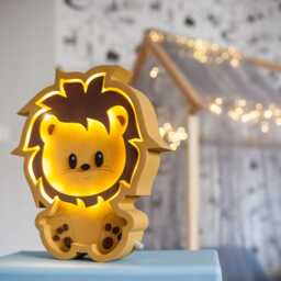 Night Light Kids - Lamp Lion Night Wall Wooden Lamps Baby Decor Tropical Animals - thumbnail 2