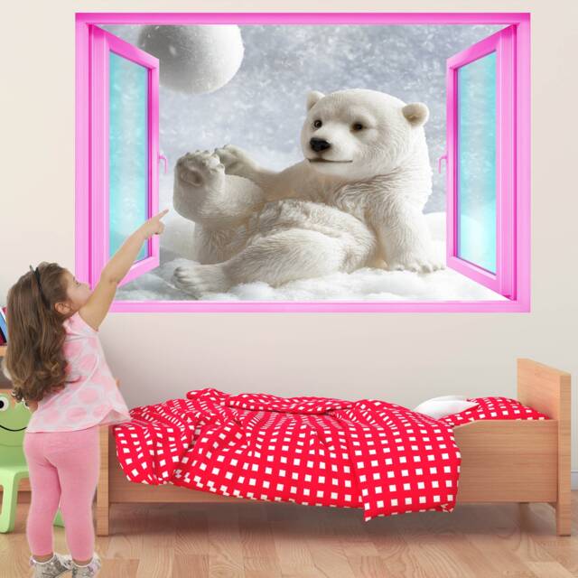 Polar Bear Cub Snow Wall Decal Sticker Mural Poster Print Art Kids Bedroom Decor Eb32 - image 1