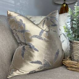 Elegant Sateen Shimmer Cushion Cover Gold - Grey Decorative Leaves Design Double Sided Scatter Pillow Worldwide Shipping - thumbnail 2
