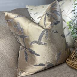Elegant Sateen Shimmer Cushion Cover Gold - Grey Decorative Leaves Design Double Sided Scatter Pillow Worldwide Shipping - thumbnail 1