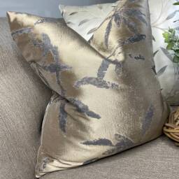 Elegant Sateen Shimmer Cushion Cover Gold - Grey Decorative Leaves Design Double Sided Scatter Pillow Worldwide Shipping - thumbnail 3