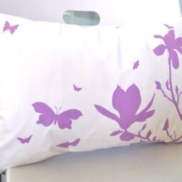Lavender Print On Off White Cotton Magnolia & Butterfies Rectangle Pillow - thumbnail 2