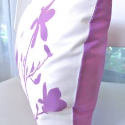 Lavender Print On Off White Cotton Magnolia & Butterfies Rectangle Pillow - thumbnail 4
