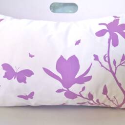 Lavender Print On Off White Cotton Magnolia & Butterfies Rectangle Pillow - thumbnail 3