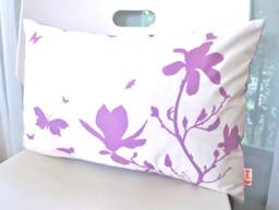 Lavender Print On Off White Cotton Magnolia & Butterfies Rectangle Pillow - thumbnail 1