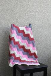 Hand Knitted Chevron Baby Blanket Coral Pink Cream Acrylic