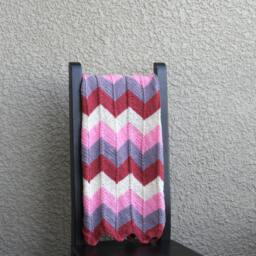 Hand Knitted Chevron Baby Blanket Coral Pink Cream Acrylic - thumbnail 2
