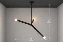 Modern Arrow Brass Pendant - Raw & Matte Black Light 3-Light Mid Century Ceiling Fixture Custom Size Lighting - thumbnail 1