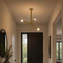 Modern Arrow Brass Pendant - Raw & Matte Black Light 3-Light Mid Century Ceiling Fixture Custom Size Lighting - thumbnail 2