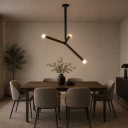 Modern Arrow Brass Pendant - Raw & Matte Black Light 3-Light Mid Century Ceiling Fixture Custom Size Lighting - thumbnail 4