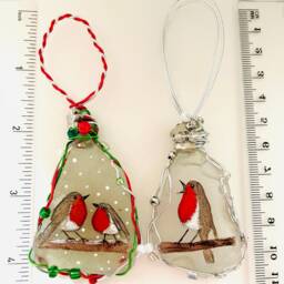 Hand-Painted Robin Sea Glass Christmas Tree Decoration - thumbnail 2