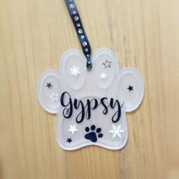 Personalised Paw Acrylic Hanging Decoration-Christmas-Gift-For The Tree-Choice Of Colours-Name-xmas-Vinyl-Dog-Cat-Pet - thumbnail 2