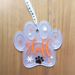 Personalised Paw Acrylic Hanging Decoration-Christmas-Gift-For The Tree-Choice Of Colours-Name-xmas-Vinyl-Dog-Cat-Pet