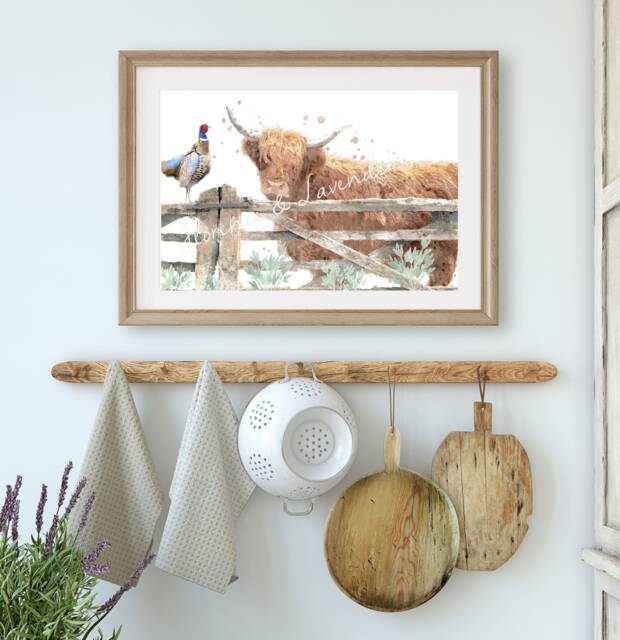 Highland Cow Print, Painting, Pheasant Watercolour Wall Art, Country Home Decor, Pictures - image 1