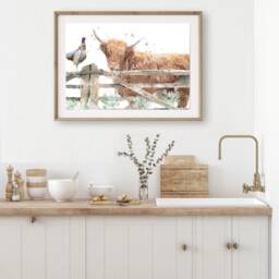 Highland Cow Print, Painting, Pheasant Watercolour Wall Art, Country Home Decor, Pictures - thumbnail 3