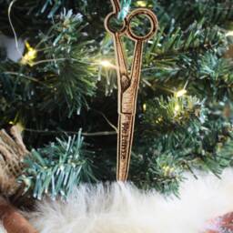 Personalised Scissors Christmas Ornament Wood Hairdresser Groomer Salon Custom Bauble Engraved Rustic Wooden Tree Decoration - thumbnail 2