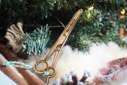 Personalised Scissors Christmas Ornament Wood Hairdresser Groomer Salon Custom Bauble Engraved Rustic Wooden Tree Decoration - thumbnail 1