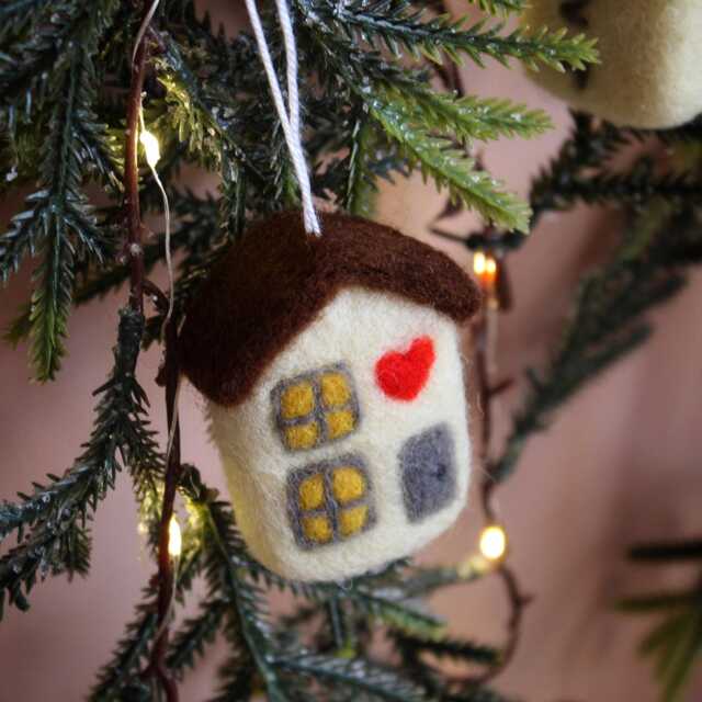 Needle Felted Christmas House Ornament Holiday Tree Decor - image 1