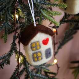 Needle Felted Christmas House Ornament Holiday Tree Decor - thumbnail 1