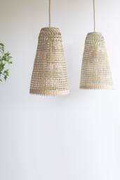 Handmade Bamboo Pendant Light, Cone Lampshade, Rustic Woven Lighting