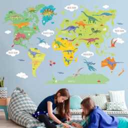 Dinosaur World Map Wall Decal - Kids Room Art Educational Decor For Lovers - thumbnail 2