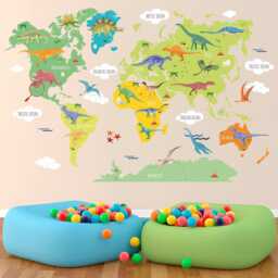 Dinosaur World Map Wall Decal - Kids Room Art Educational Decor For Lovers - thumbnail 1