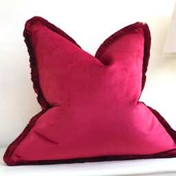 Red Velvet Fringed Cushion Cover Custom Size + Trim Colour - Shiraz - thumbnail 2