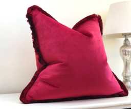Red Velvet Fringed Cushion Cover Custom Size + Trim Colour - Shiraz