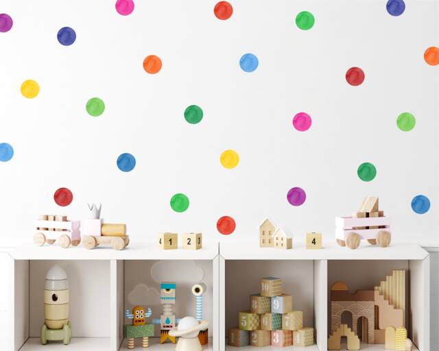 Rainbow Polka Dot Wall Decals Watercolor Nursery Decor - Pack Of 48 - image 1