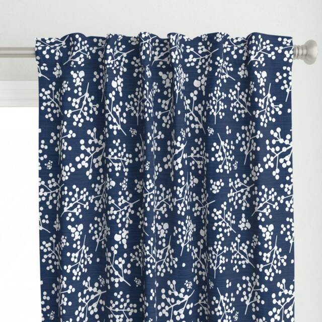 Blue & White Curtain Panel - Botanical Minimalist Retro Modern Custom Farmhousetwigs Deep By Sarah_Treu - image 1