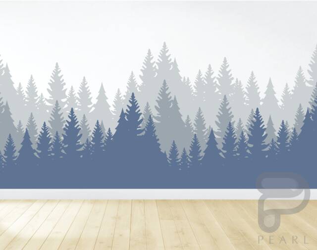 Forest Wall Decal/Mural Woodland Mountain Nursery Decor Peel & Stick - image 1