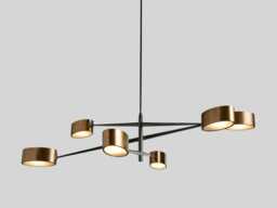 Mid Century Brass Sputnik Chandelier, 6-Light Italian Style - thumbnail 1