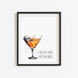 Halloween Print, Im Just Here For The Boos Halloween Party Decor, Prints, Seasonal Wall Art. Skull Glass Watercolour Prints - thumbnail 2