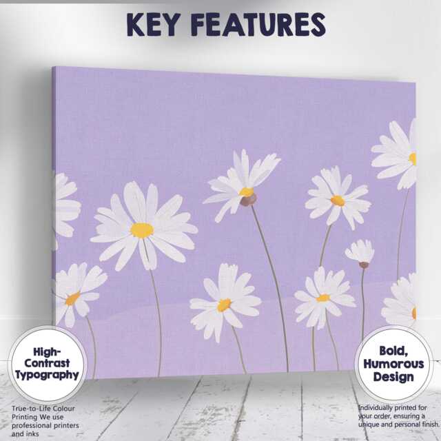 Lavender Daisy Meadow Minimalist Floral Pattern Artwork Canvas Wall Art Print Decor Picture Ready To Hang - image 1