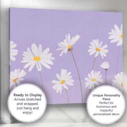 Lavender Daisy Meadow Minimalist Floral Pattern Artwork Canvas Wall Art Print Decor Picture Ready To Hang - thumbnail 3