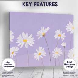 Lavender Daisy Meadow Minimalist Floral Pattern Artwork Canvas Wall Art Print Decor Picture Ready To Hang - thumbnail 1