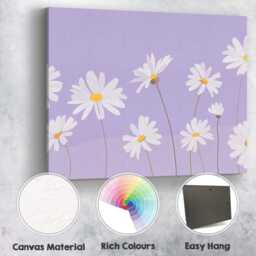 Lavender Daisy Meadow Minimalist Floral Pattern Artwork Canvas Wall Art Print Decor Picture Ready To Hang - thumbnail 2