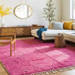 Pink Abstract Shag Moroccan Rug, Large Area Berber Wool Carpet, Modern Boho Decor, Custom Tufted Living Room Rug - thumbnail 3