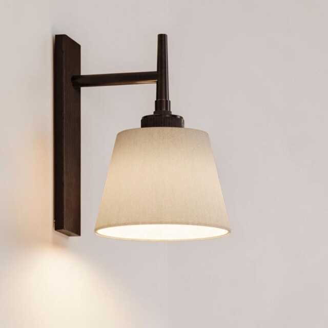 Mid Century Wall Sconce With Fabric Lamp Shade - Vintage Brass Minimalist Bedside Lighting Farmhouse - image 1