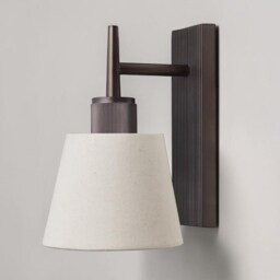 Mid Century Wall Sconce With Fabric Lamp Shade - Vintage Brass Minimalist Bedside Lighting Farmhouse - thumbnail 2