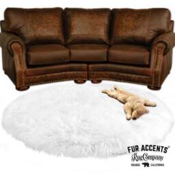 Plush Faux Sheepskin Round Rug - Ivory White Shag, Animal Friendly - thumbnail 2