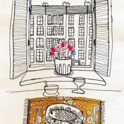 Embroidered Textile Art French Cafe Table Scene, Handmade Fabric Picture - 13x16 - thumbnail 2