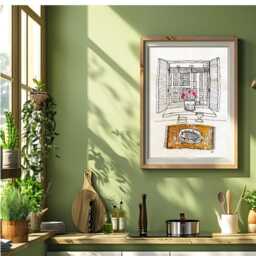 Embroidered Textile Art French Cafe Table Scene, Handmade Fabric Picture - 13x16 - thumbnail 3