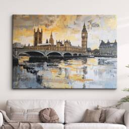Big Ben Gold London City Landmark Abstract Oil Painting Framed Poster Print Or Canvas Wall Decor Art Bedroom Home Interior Gift - thumbnail 1