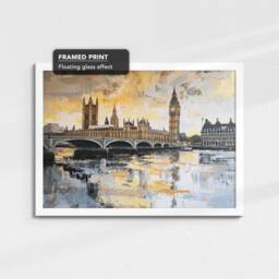 Big Ben Gold London City Landmark Abstract Oil Painting Framed Poster Print Or Canvas Wall Decor Art Bedroom Home Interior Gift - thumbnail 3