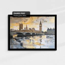 Big Ben Gold London City Landmark Abstract Oil Painting Framed Poster Print Or Canvas Wall Decor Art Bedroom Home Interior Gift - thumbnail 2