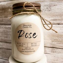 Rose Soy Candle in Mason Jar Floral Scent, 80+ Hour Burn - thumbnail 1