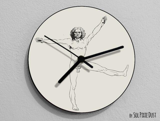Funny Vitruvian Man 1, Leonardo Da Vinci, Anatomy, Da Vinci Drawing, Illustration, - Wall Clock - image 1
