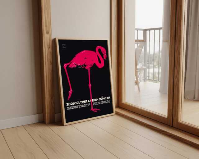 Vintage Ludwig Hohlwein Zoo Poster Pink Flamingo Giclee Art Print - image 1