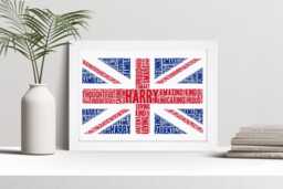 Personalised Union Jack Flag Word Art Print, Family Custom Wall Framed Picture, Present For Couples Nl - thumbnail 1